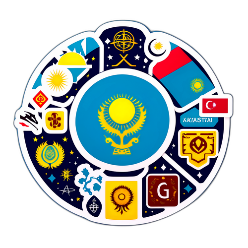Стикер с символами Казахстана и образовательными элементами