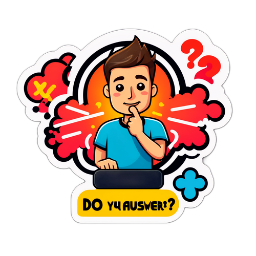Sticker met een slim persoon en de tekst 'Ken jij het antwoord?'