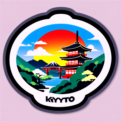 京都駅の美しい風景を描いた観光名所ステッカー