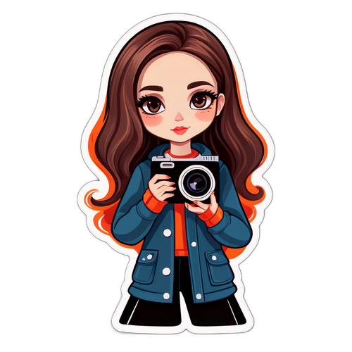 Стильна наліпка з дівчиною, яка тримає камеру