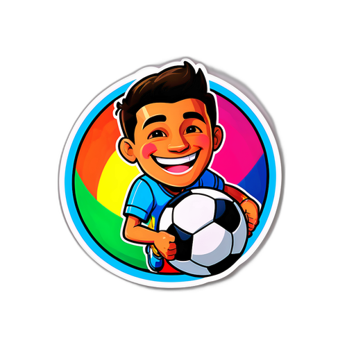 Zábavná nálepka s Pedrim, který dribluje fotbalový míč