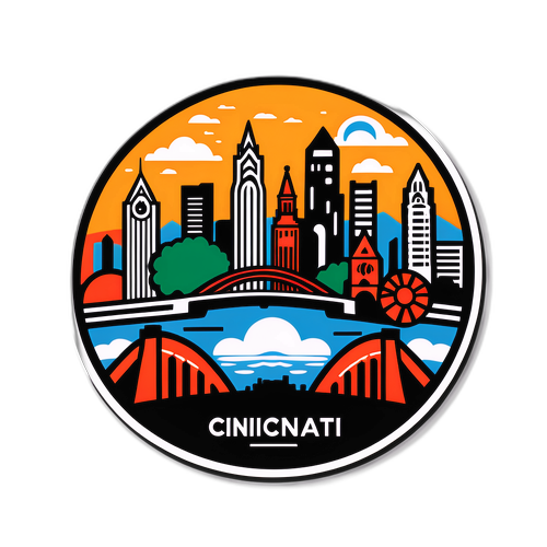 Cincinnati város művészi ábrázolása sport szimbólumokkal