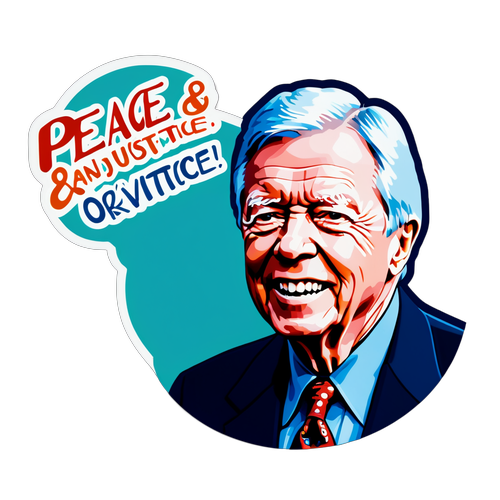 Un portrait artistique de Jimmy Carter avec les mots 'Paix et Justice'