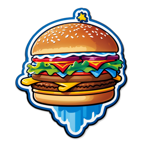 Arte divertida do Burger King com um hambúrguer animado e festivo