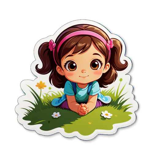 Unlock the Magic of Innocence: Adorable Little Girl on Grass Sticker You Can't Resist!