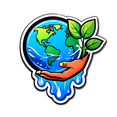 Su Tasarrufu ve Çevre Bilinci Temalı Eğlenceli Sticker