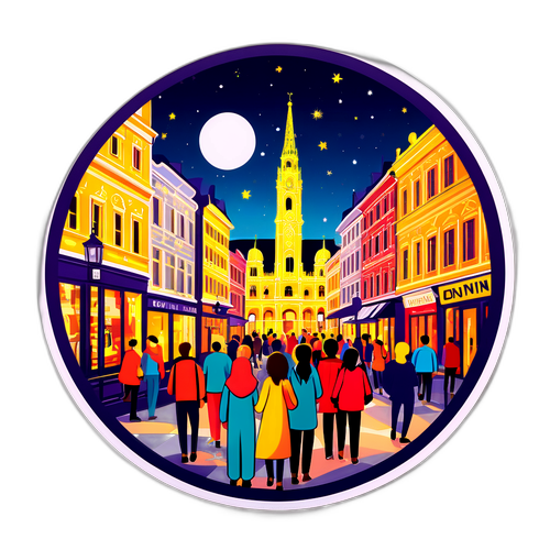 Ein Sticker mit einem stilisierten Langen Nacht in Wien