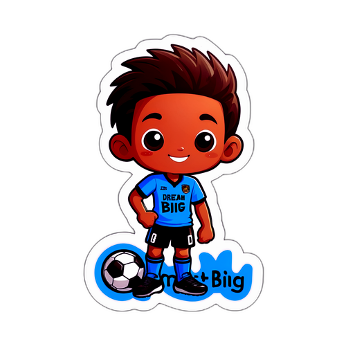 Thiết kế nhãn dán dễ thương: Cầu thủ trẻ và slogan 'Mơ Lớn!'
