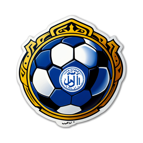 Criação de adesivo com bola de futebol e logotipos do Al-Hilal e Al-Ittihad