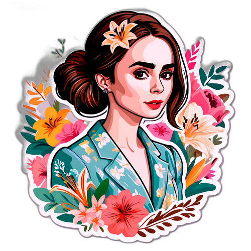 Şık Bir Görünümde Lily Collins Sticker