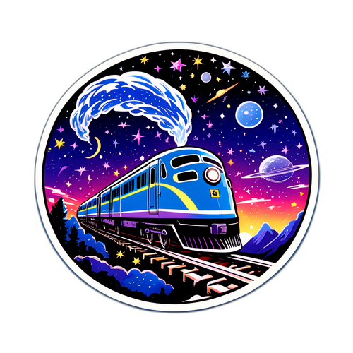 銀河鉄道の夜をテーマにした星空と走る列車の幻想的なイラスト