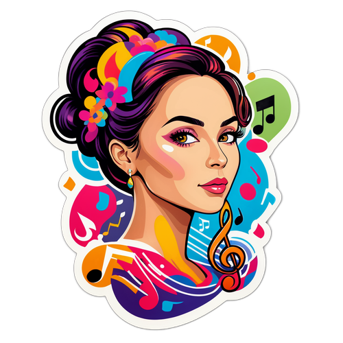 פורטרט אלגנטי של נטליה דדון עם תווים מוזיקליים וצבעים חיים