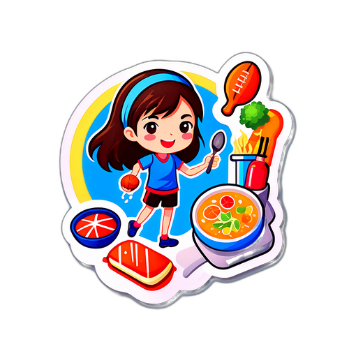 健康的なライフスタイルをテーマにしたスポーツと料理のイラスト