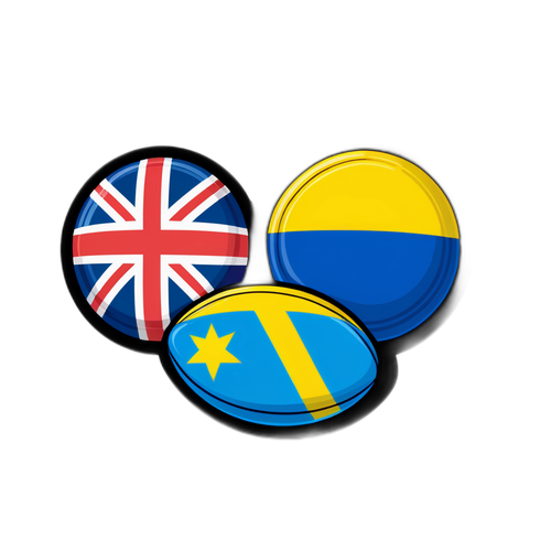 Kibandiko chenye bendera za New Zealand na Ukraine zikipatanishwa pamoja na mpira wa raga, zikisisitiza michezo kuunganisha mataifa.