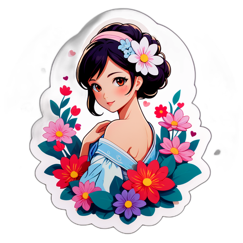 花に囲まれたロマンティックなステッカー