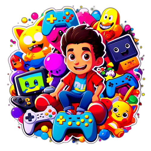 ס sticker כיף של דמות מצויירת בשם עדי זריפי משחק במשחקי וידאו