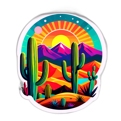 Ужасно красивый пейзаж пустыни с кактусами на закате