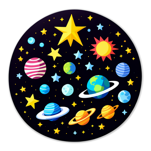 色彩繽紛的星星與行星，顯示星座運勢的貼紙