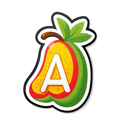 Sticker dễ thương với chữ 'A' trang trí bằng biểu tượng trái cây
