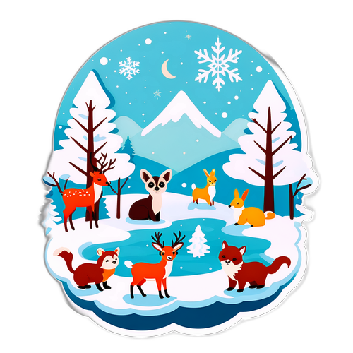 Un paesaggio invernale con animali adorabili