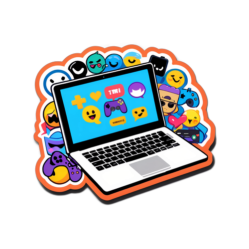 Sticker ilustrando un evento de Twitch en una laptop