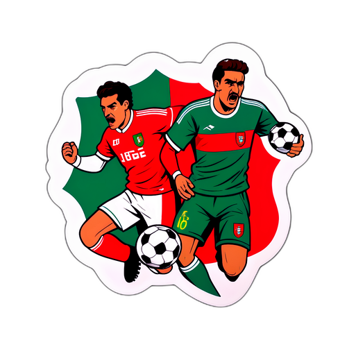 Leidenschaftliche Darstellung von Fußballspielern aus Portugal und Ungarn