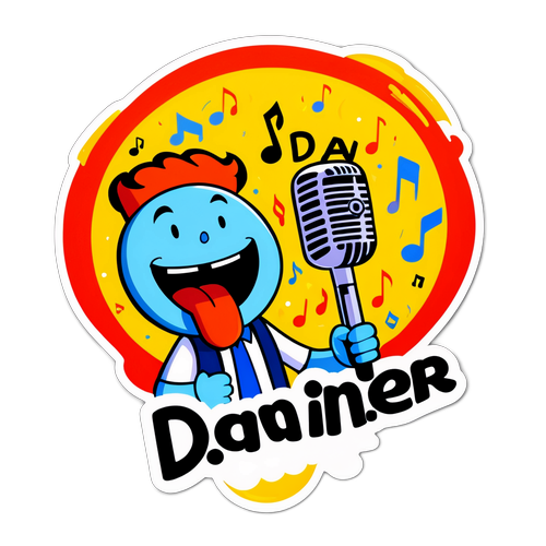 מדבקה של דמות קרטון עם מיקרופון