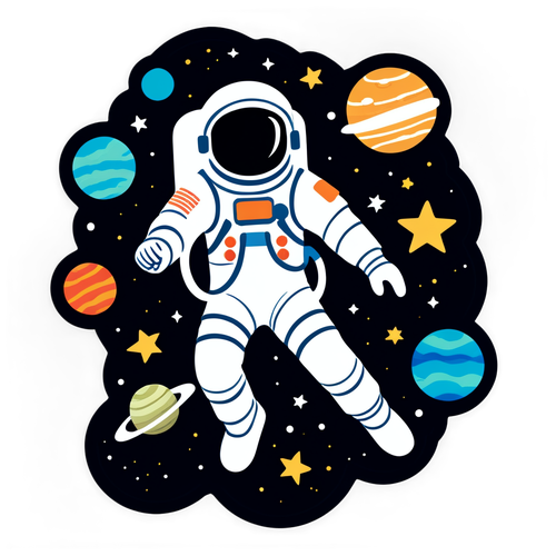 Astronaut Floating in Space with Planets and Stars