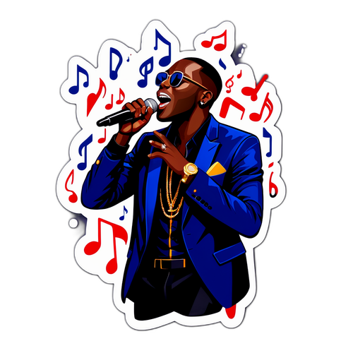 Autocollant de Dadju chantant avec des notes de musique