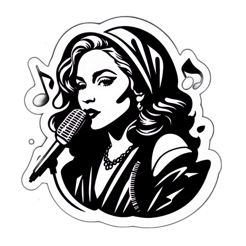 Silhouette Iconique de Madonna avec Éléments Musicaux