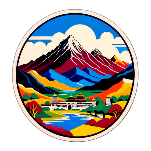 现代与自然共融的西藏风景画