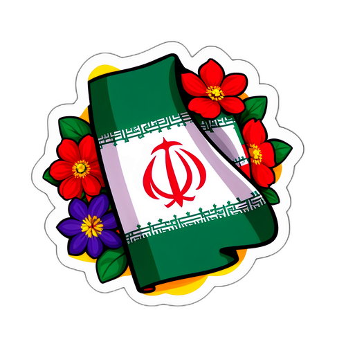Sticker met de vlag van Iran en typische bloemen