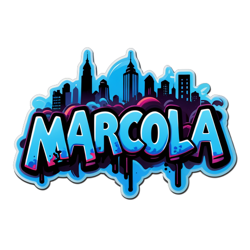 A sticker com a palavra 'Marcola' estilizada em graffiti