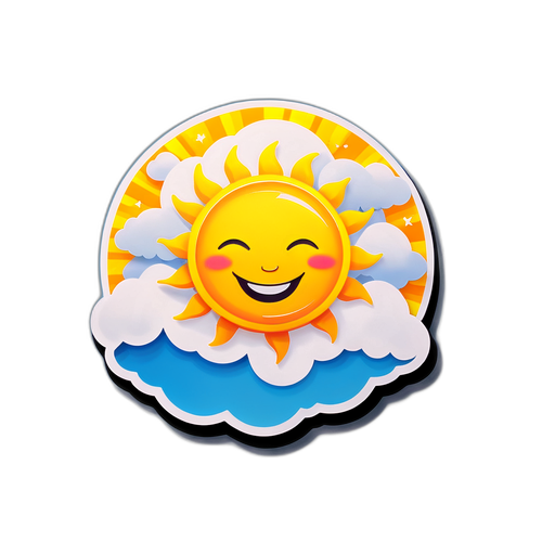 Diseño de pegatina con un sol sonriente que representa 'la hora de la mañana'