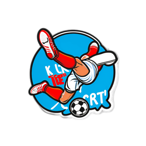 Дизайн с ногой, которая бьет по мячу, с текстом "Kick it!" для футбольных фанатов