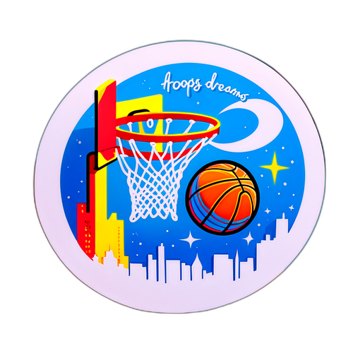 סטיקר קפיצי של כדורסל במעבר אל לסל עם הכיתוב 'הוקס וחלומות'
