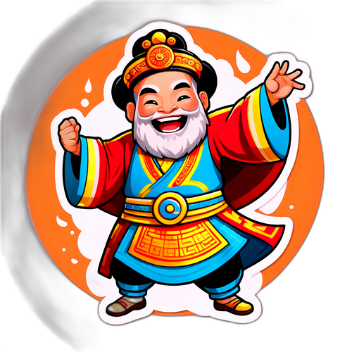 广州公司的老板，穿着古装，活力四射地庆祝