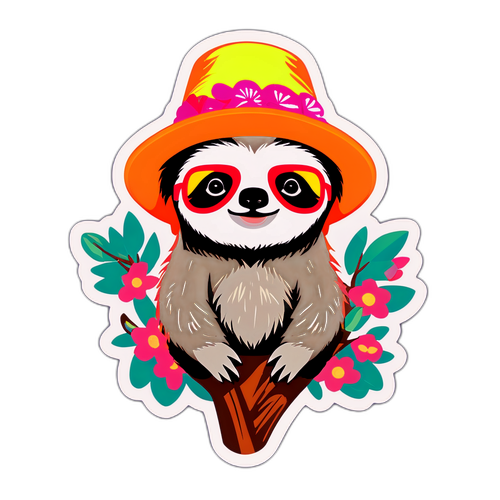 Cute Sloth in Floral Hat