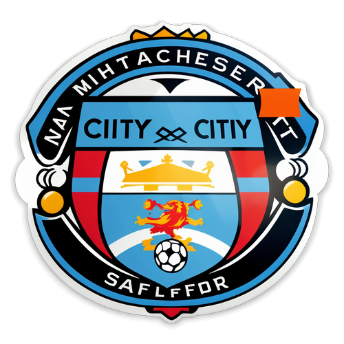 Design cu logo-urile Manchester City și Salford City pe un fundal vibrant