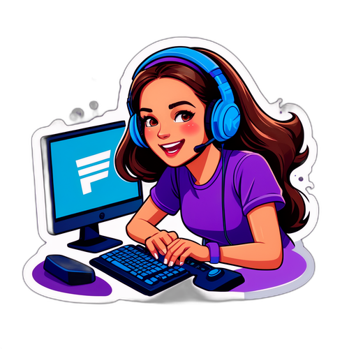 สติกเกอร์ที่แสดงความสนุกสนานขณะผู้หญิงเล่นเกมใน Twitch