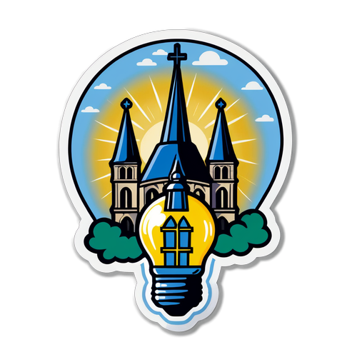 Sticker von Notre-Dame mit Glühbirne zur Symbolisierung des Wiederaufbaus