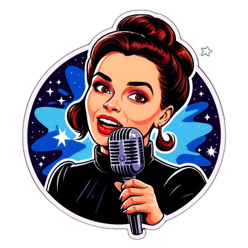 Sticker cu Irina Rimes pe fundal stelar