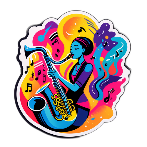 Konstnärlig klistermärke av Amanda Romare med musikaliska instrument