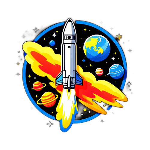 Стилизоване зображення ракети Falcon 9, що летить у космос