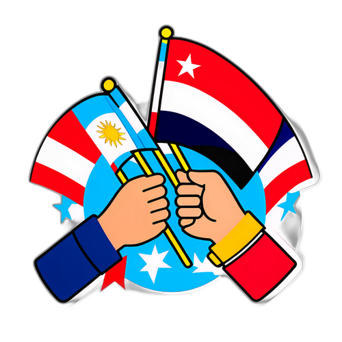 Hình vẽ tay cầm cờ Chile và Uruguay trong không khí vui vẻ