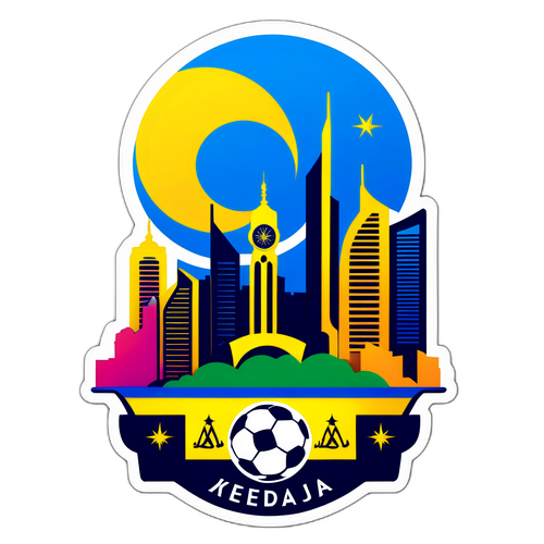 Vibrantní nálepka panoramatu Jeddah s prvky fotbalu pro Al Nassr