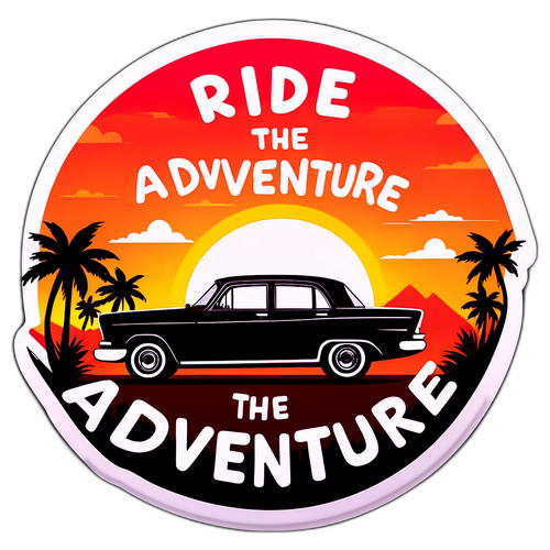 सूर्यास्त के बैकड्रॉप में सेडान की शैलीबद्ध सिल्हूट