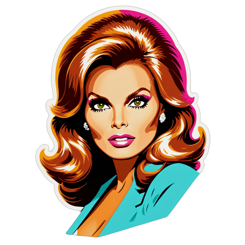 Stylizovaná ilustrace Raquel Welch v klasickém hollywoodském stylu