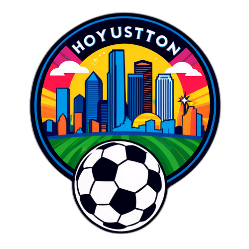 Stiker Dinamis Skyline Houston dengan Bola Sepak