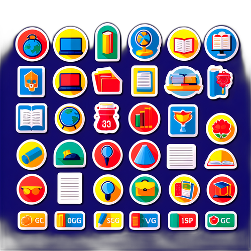 대학 입학 시험 주제의 다양한 과목 아이콘 스티커